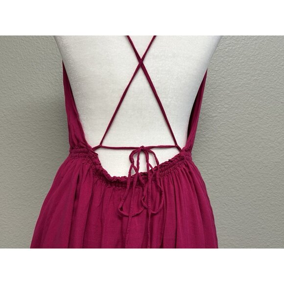Indah Tahani Drape Neck Strappy Back Fuchsia Flowy Mini Dress Size Large - Picture 4 of 13